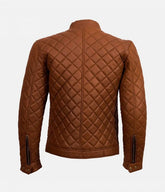 Men's Slim-Fit Quilted Brown Biker Jacket
